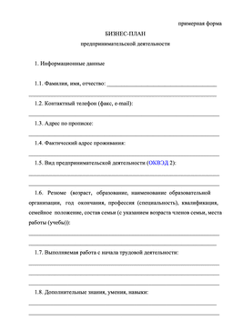 Форма бизнес-плана