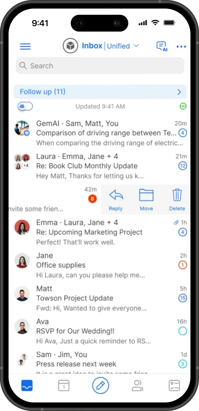 Пример работы почтового клиента BlueMail