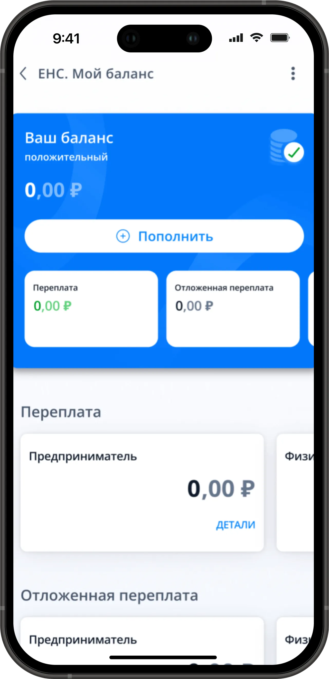 Главный экран личного кабинета предпринимателя в приложении от ФНС