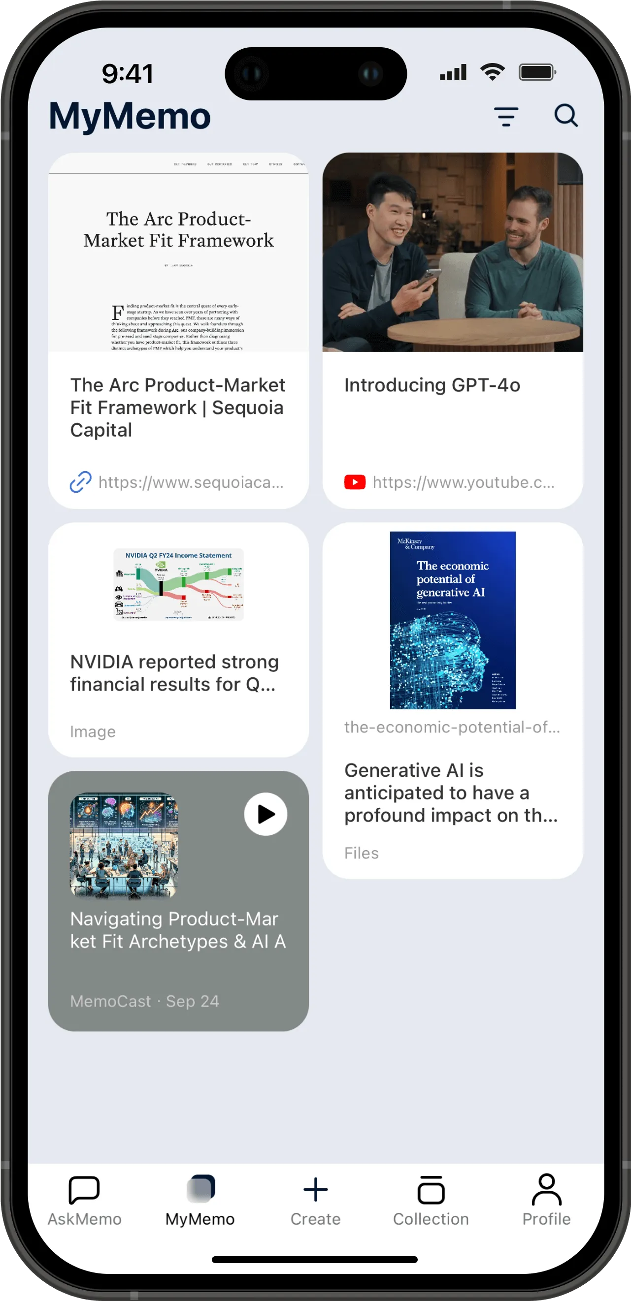 Экран приложения MyMemo